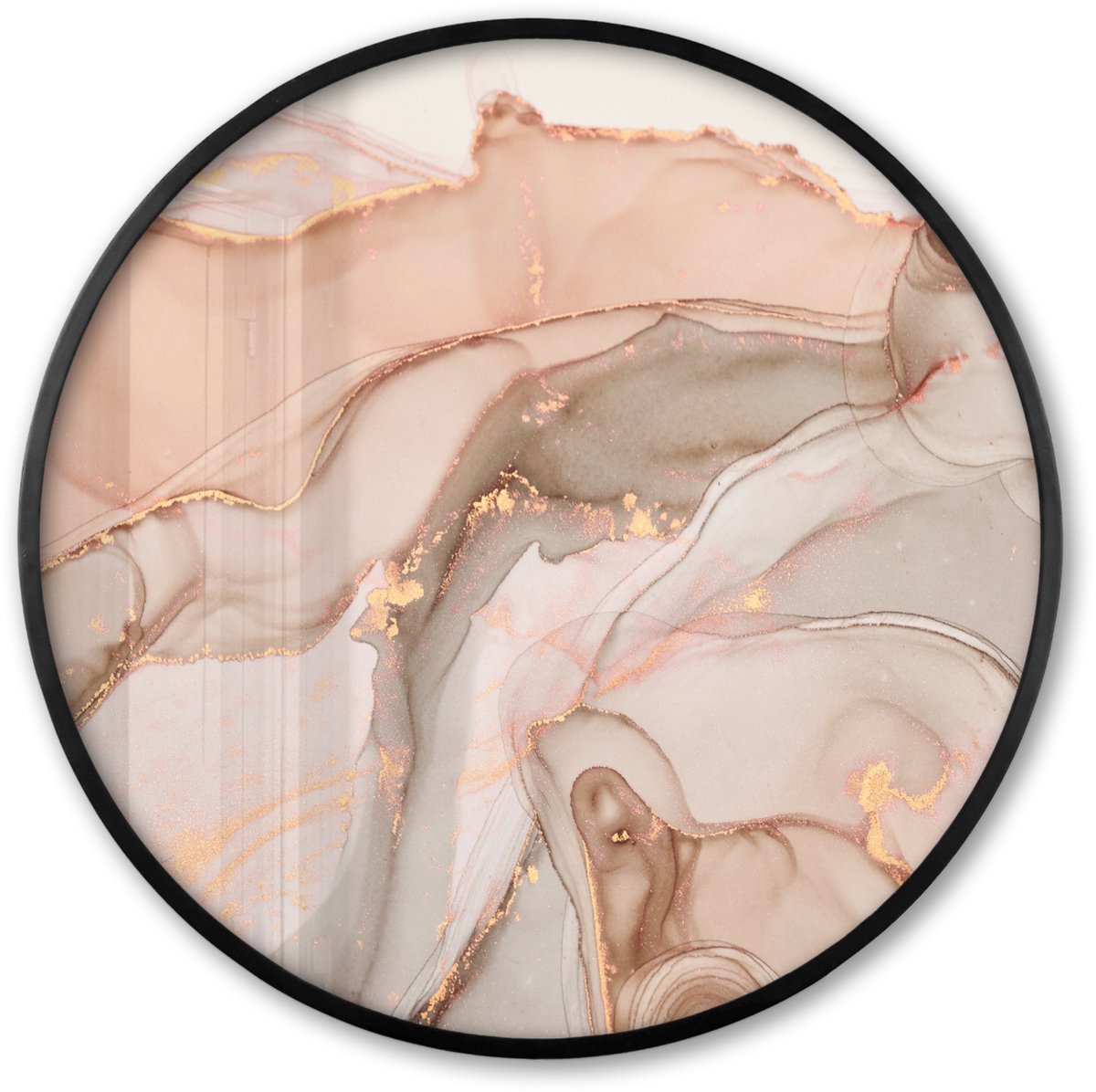FrameYourWall Poster in lijst Rond - Fotolijst 60x60 cm - Posters - Marmer - Roze - Rosé - Ronde posterlijst zwart - Decoratie - Wanddecoratie woonkamer - Muurdecoratie slaapkamer Multicolor