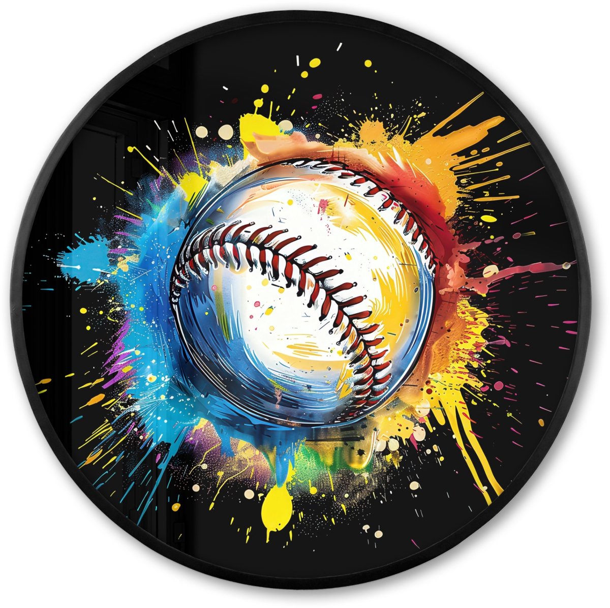 FrameYourWall Poster in lijst Rond - Fotolijst 80x80 cm - Posters - Graffiti - Sport - Baseball - Honkbal - Ronde posterlijst zwart - Decoratie - Wanddecoratie woonkamer - Muurdecoratie slaapkamer