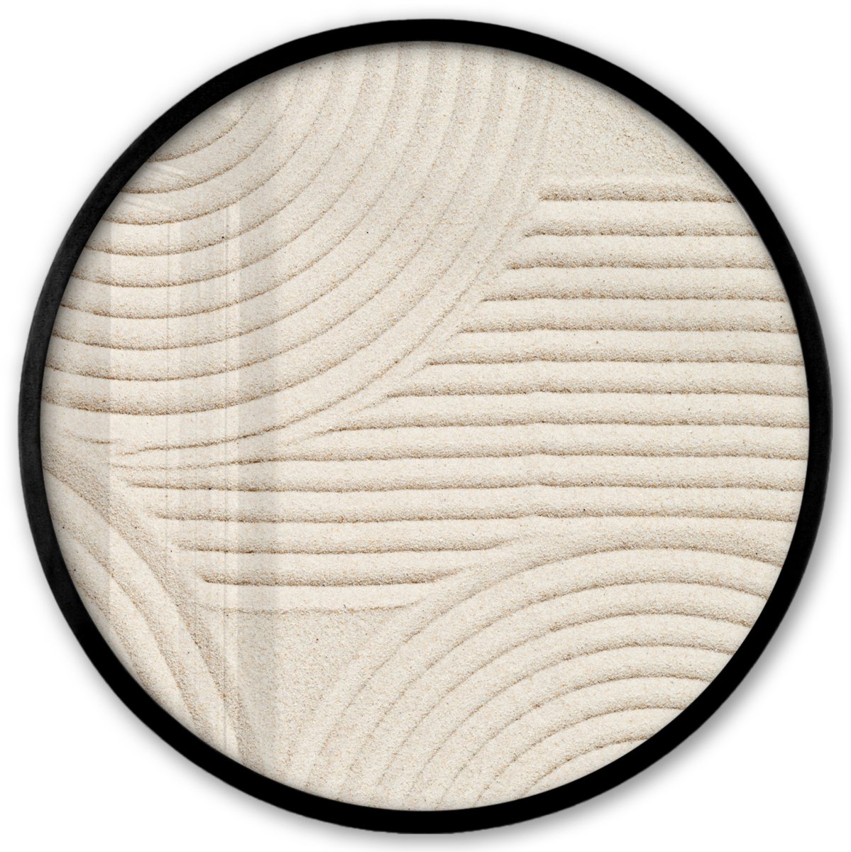 FrameYourWall Poster in lijst Rond - Fotolijst 40x40 cm - Posters - Patroon - Abstract - Wit - Ronde posterlijst zwart - Decoratie - Wanddecoratie woonkamer - Muurdecoratie slaapkamer Naturals - Zand