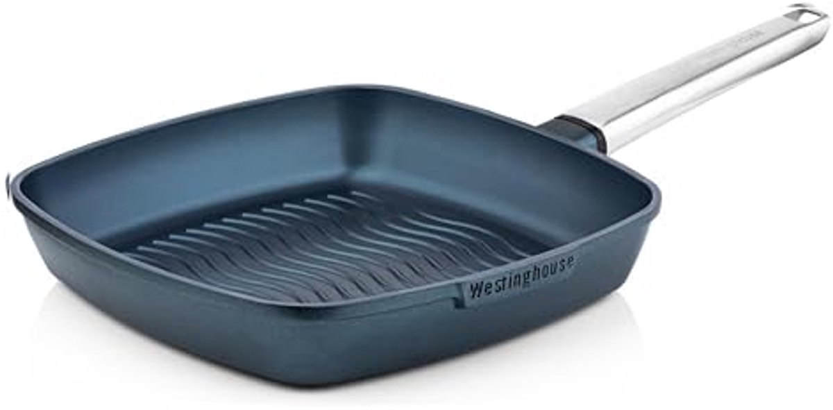 Grote Grillpan 28 cm - Roestvrijstalen Handgreep, Geschikt voor Inductie, Ovenvast en Vaatwasmachinebestendig