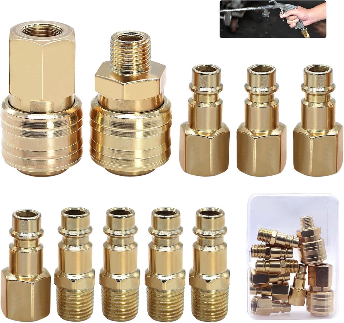 10pcs Compressed Air Coupler - 1/4 Inch Connector - Compressed Air Couplings - 1/4 Inch BSP Quick Coupling voor Compressed Air Connection - Air Line Hose - Compressed Air Fitting met Box
