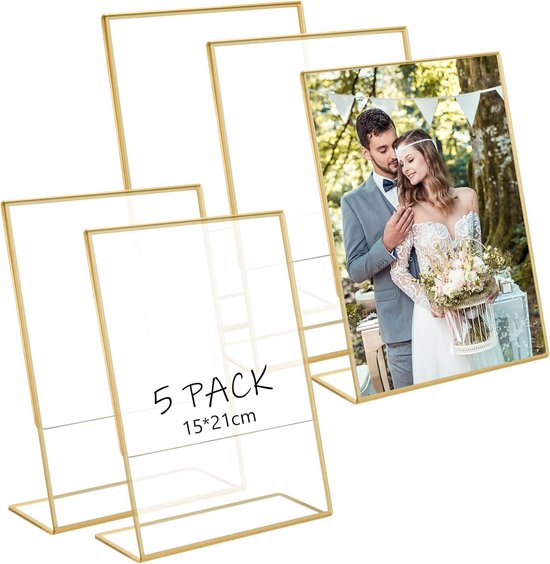 Pack of 5 A5 Acrylic Picture Frame - Gold - Angled Clear Sign Display ...