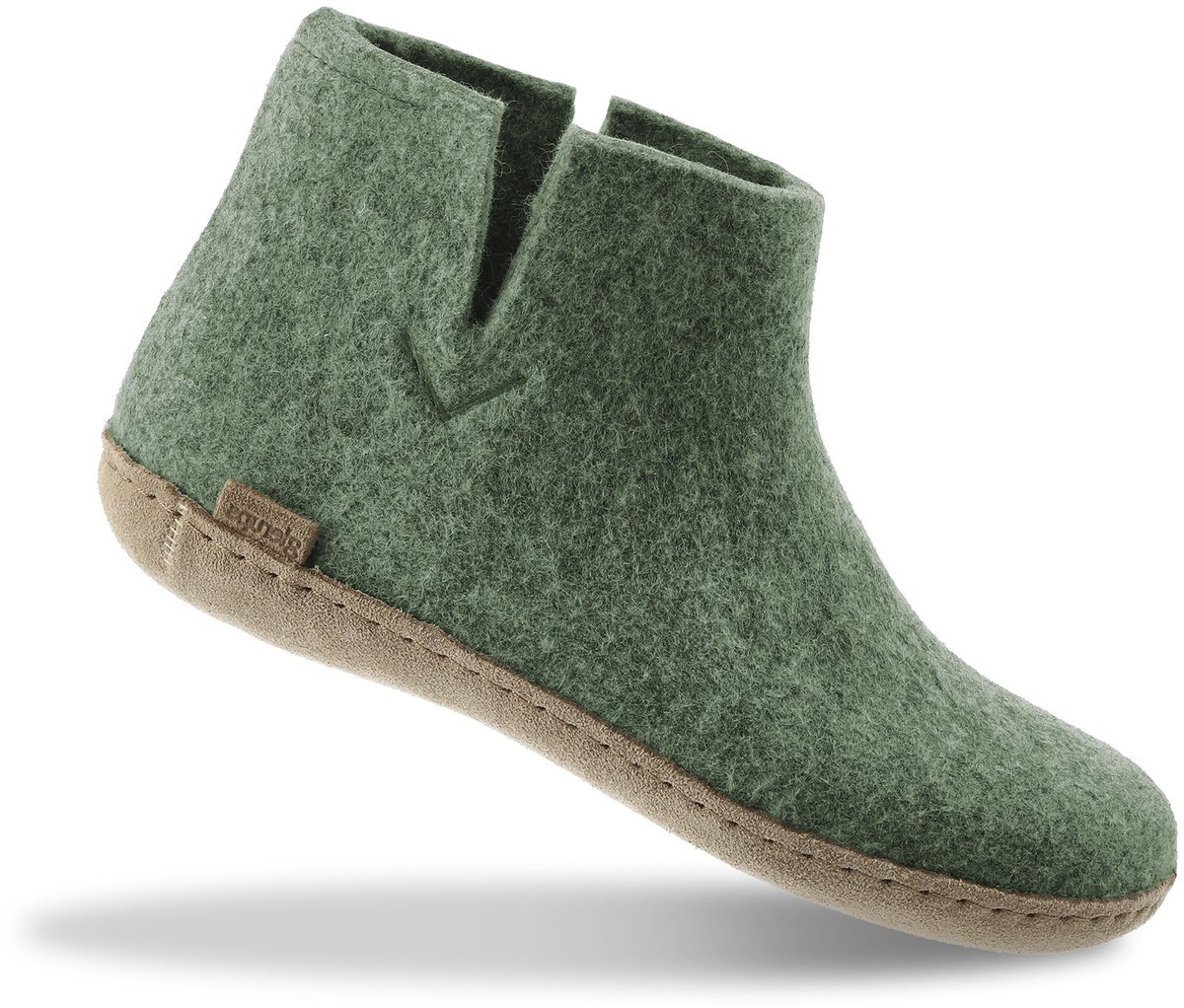 Glerups Hoge Wollen Sloffen Leren Zool - Mos Groen - 44