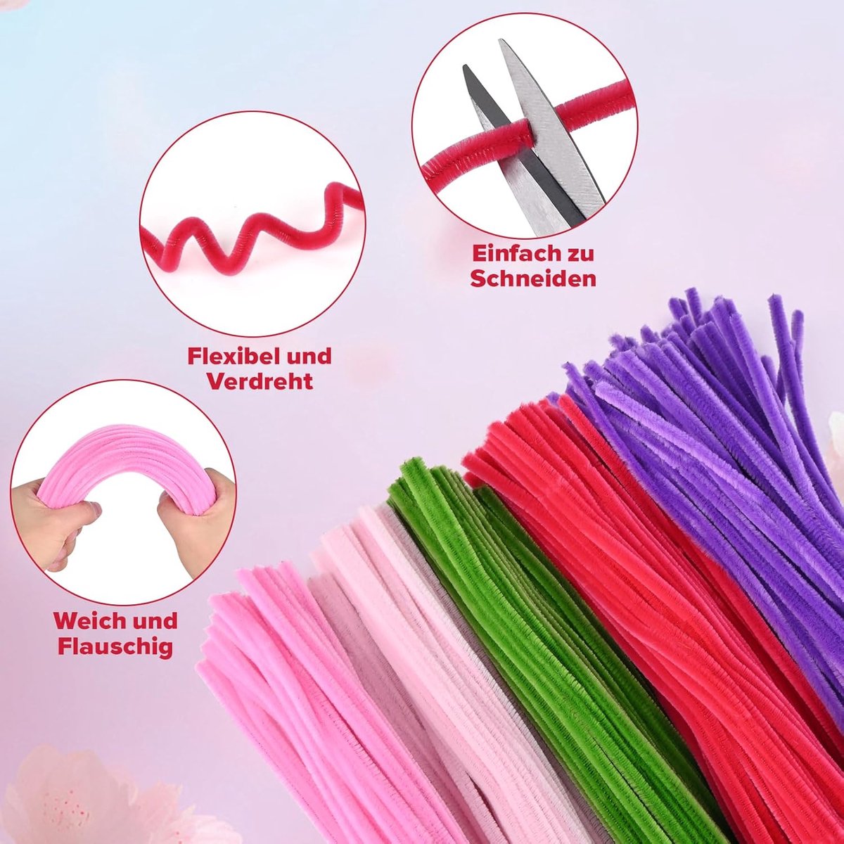Yoedge Pijpenreiniger Knutselset 400 Stuks - Complete Bloemen Maak Set Met Draad, Crêpe En Lint