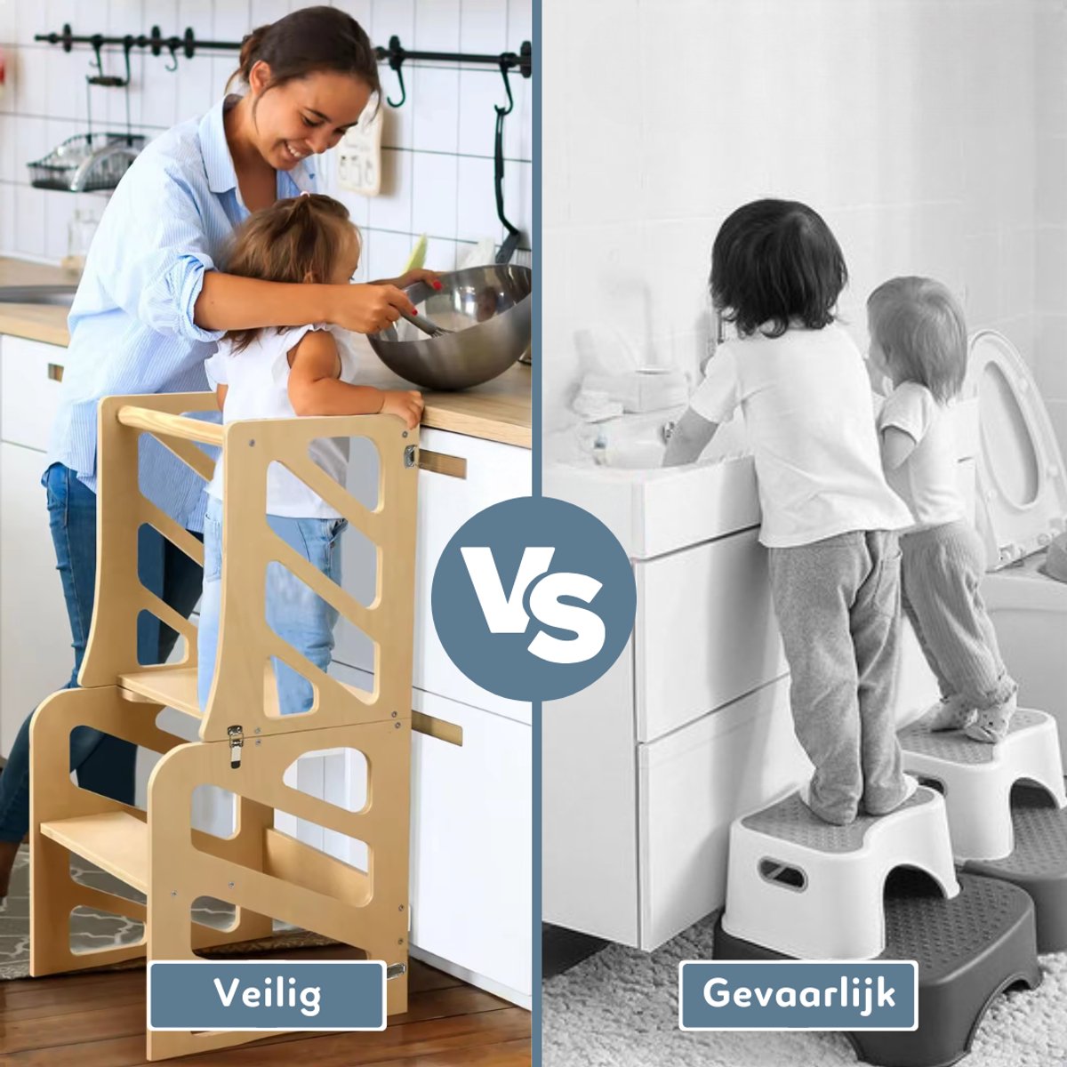 Leertoren hout – Veilig helpen in de keuken