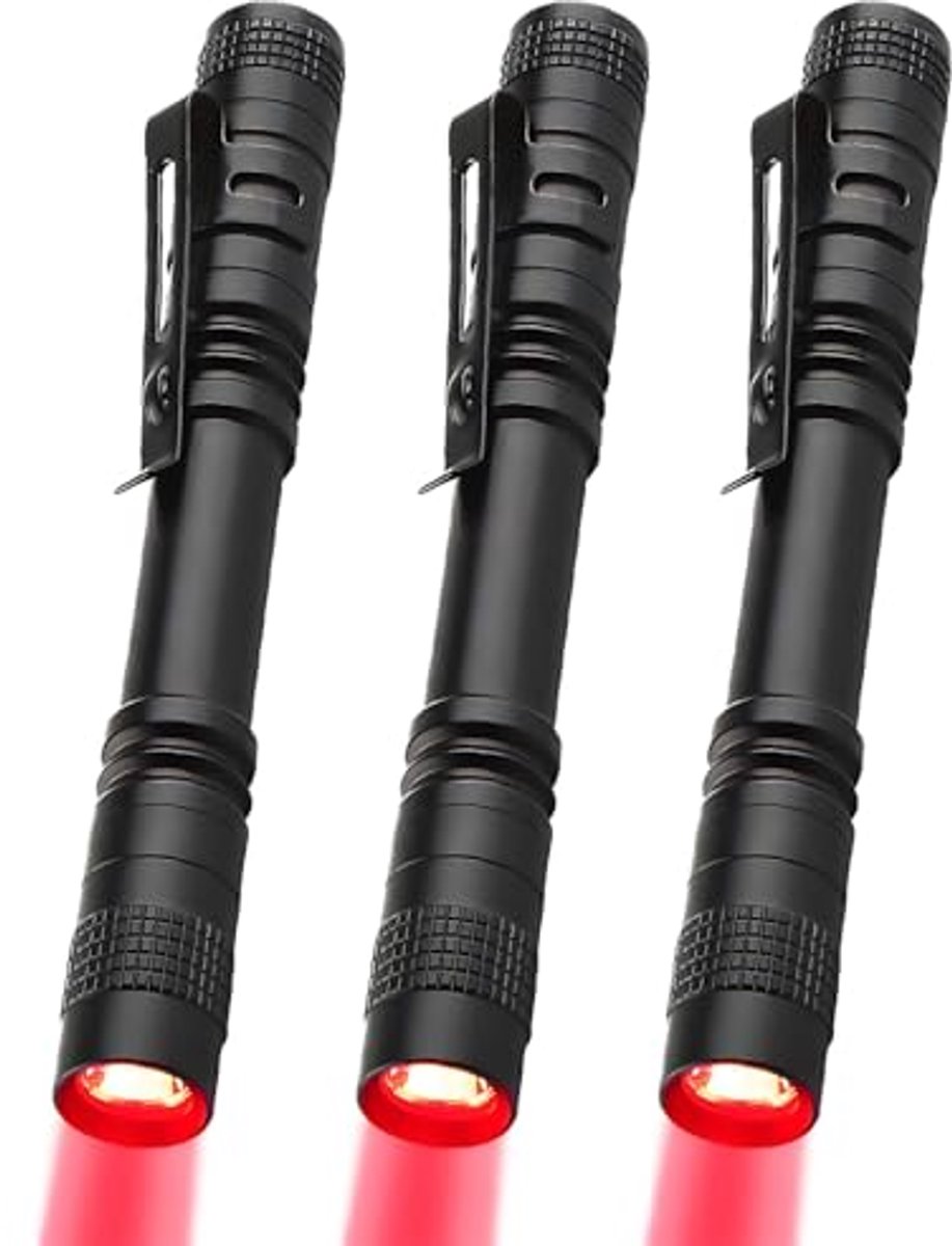 Waterdichte Rode LED Pen Zaklampen - Mini Set voor Astronomie en Nachtobservatie (3 Stuks)