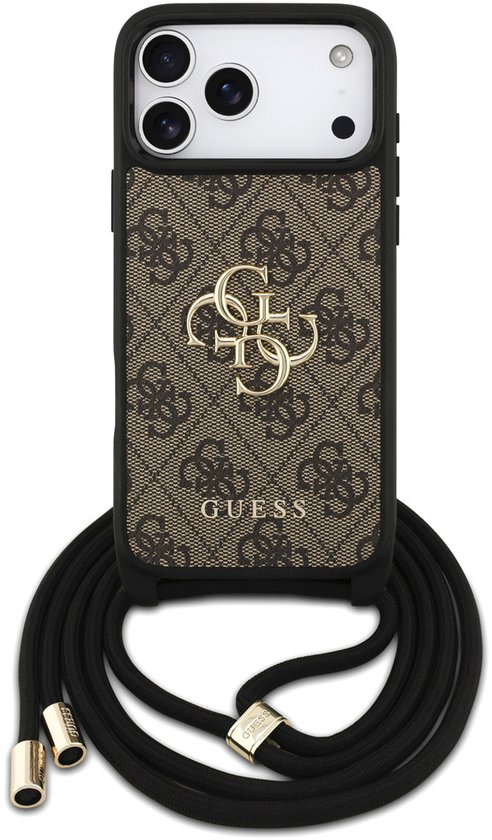 Coque arrière Guess pour iPhone 17 Pro Max - Marron - Bandoulière 4G avec grand logo - Cordon
