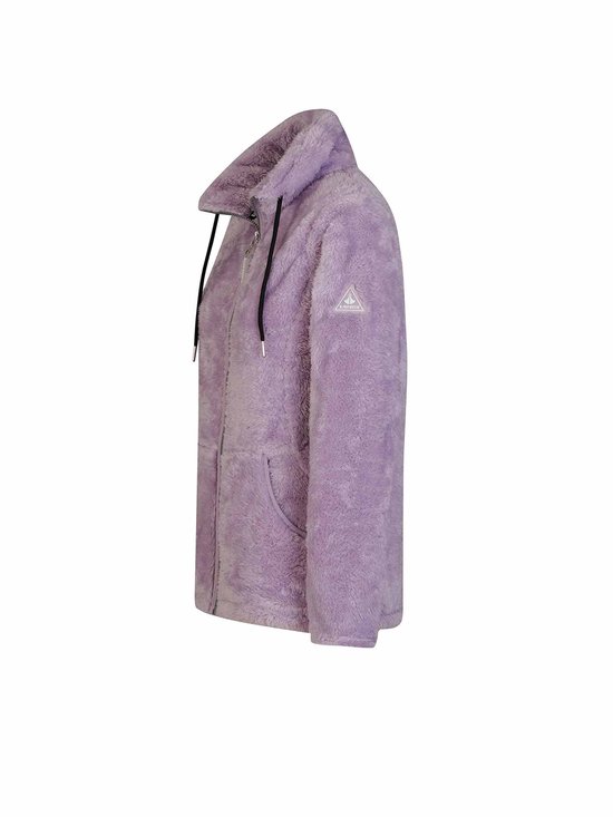 Lila fleece vest met kraag, ritssluiting en het Bjornson logo op de borst.
