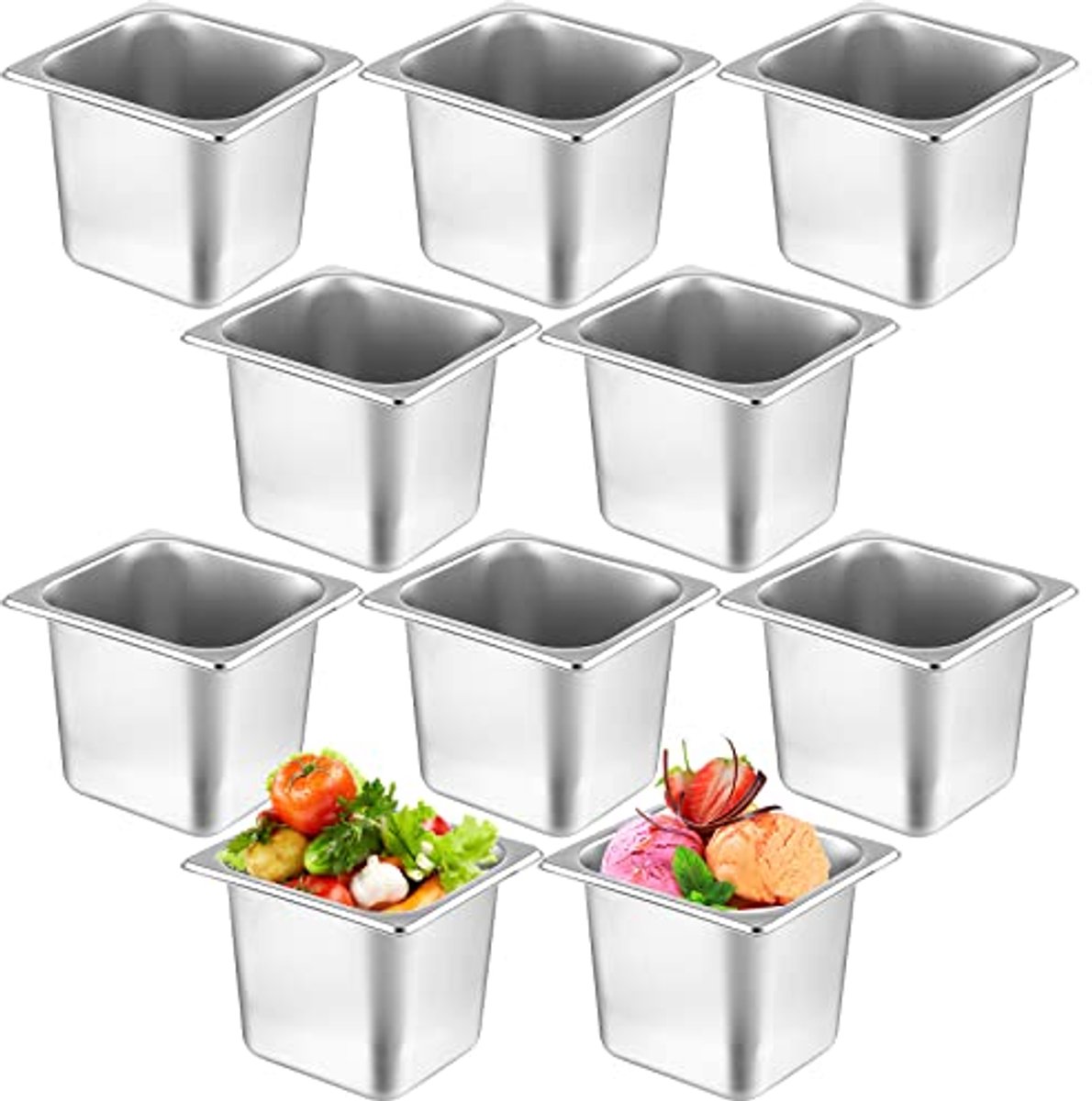 10 Pack Diepe RVS Stoom Tafel Pannen 1/6 Maat voor Catering en Buffet