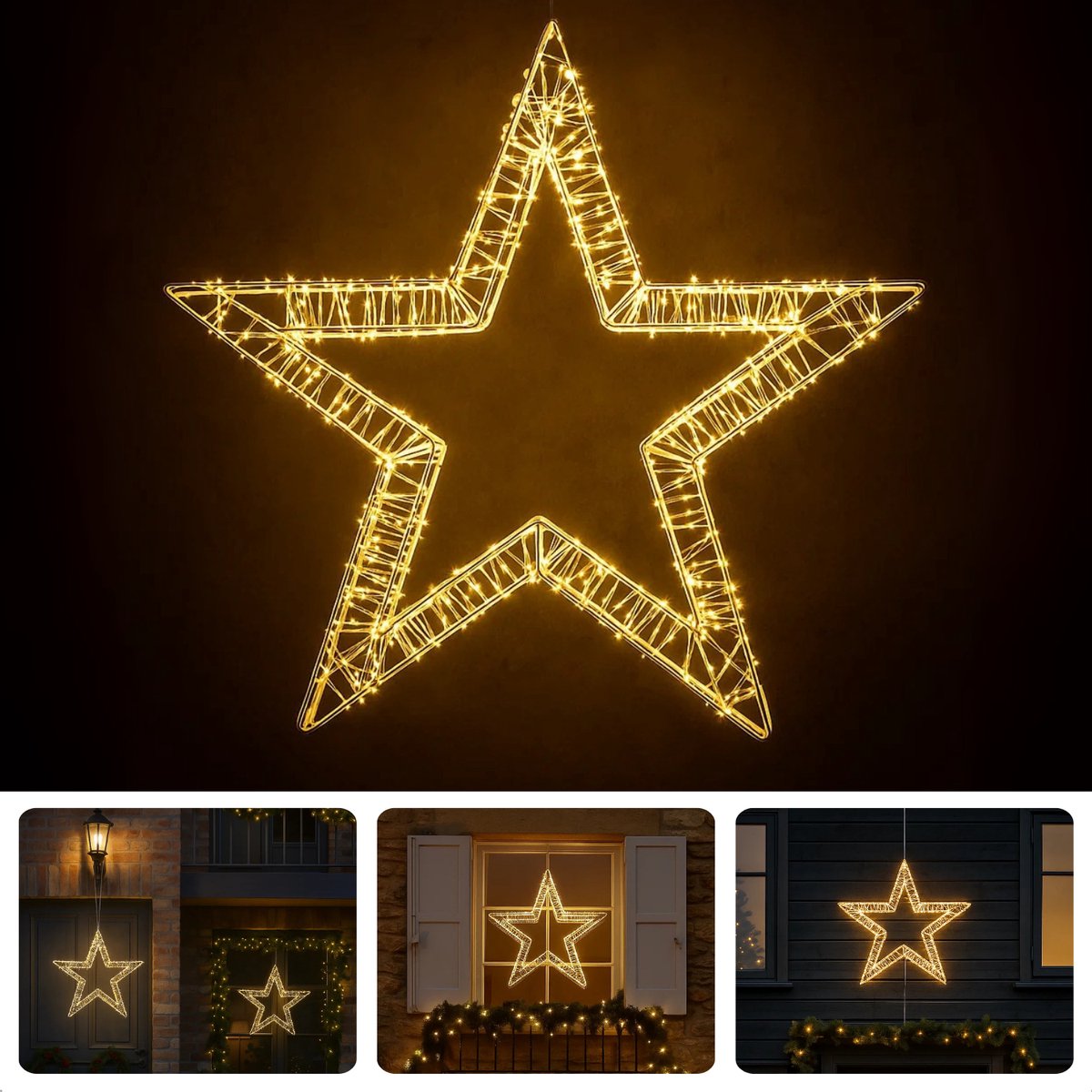 Cheqo® Kerstster Met LED - Warm Wit Licht - Stervormige Kerstverlichting - Buitenverlichting Spatwaterdicht - 36 CM Diameter - 800 LED-Lampjes - IP44-Stekker - Timerfunctie Verlichting - Raamdecoratie Kerst - Tuinverlichting Kerst