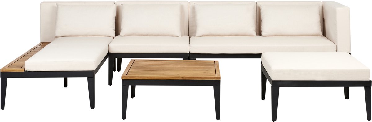 Beliani BRACCIANO - Loungeset 4-zits met ottomaan - Lichtbeige - Acaciahout