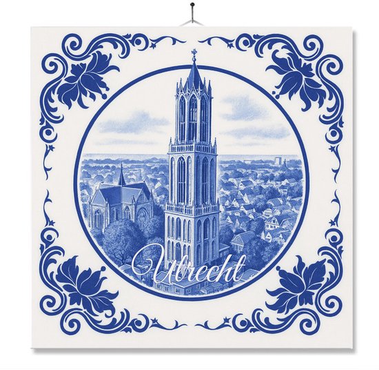 Tegel Met Opdruk | Utrecht | Delft Blauw | Cadeau | Inclusief Geschenkdoos | Standaard | Ophangsysteem