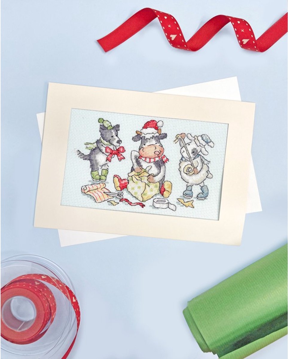 Bothy Threads borduurpakket kerstkaart wrap, ribbon, gift! XMAS78 telpatroon incl. passe-partout, kaart en envelop