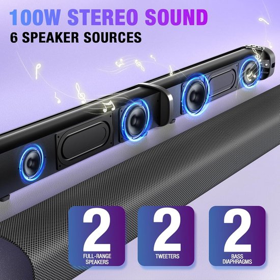 100W Soundbar voor Smart TV met Bluetooth 5.3 en Afneembare Torenluidsprekers - Home Cinema Surround Sound — afbeelding 2