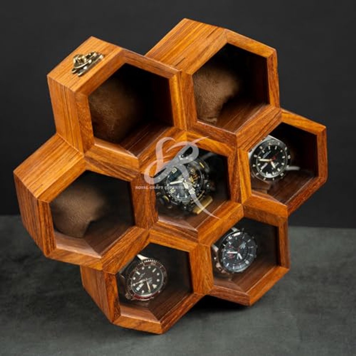 Houten Horlogebox met 6 Slots - Handgemaakt van Indisch Rozenhout voor Dames en Heren