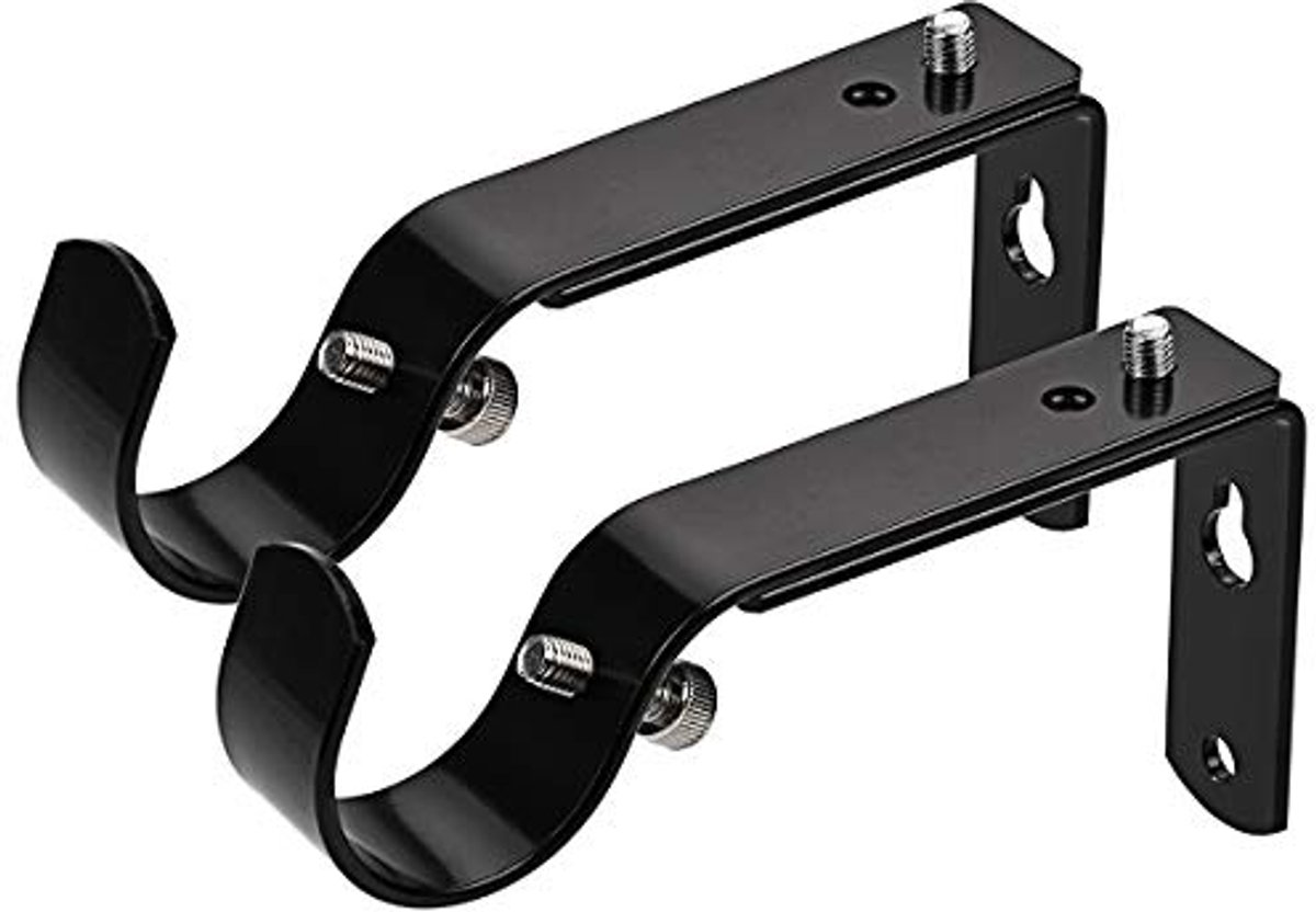 Verstelbare Gordijnroede Beugel Set voor 1 of 1 1/8 Inch Staven - Zwart