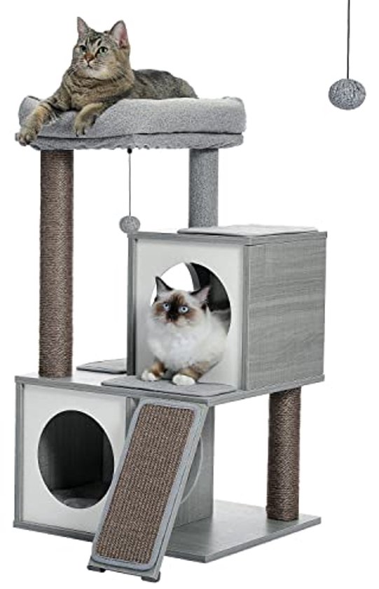 Krabton: Kattenboom Met Sisal-Covered Krabpalen En 2 Pluche Condos Lichtgrijs Voor Kittens Pct61w