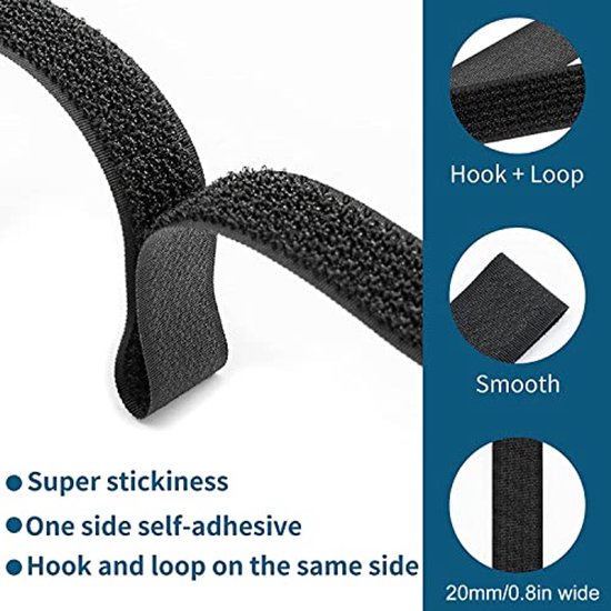 Rhimooay 6 meter x 2 cm klittenband, kabelbinders, hersluitbaar, kabelbinders met klittenband met 30 gespen, vrije snijlengte klittenbandsluiting voor het organiseren van kabels, slangen