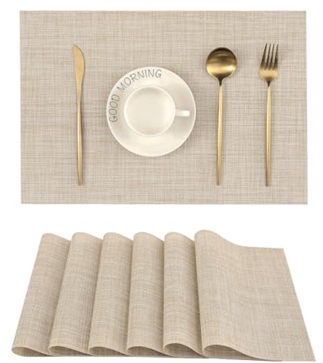 Beige placemats set van 6 - hittebestendige antislip tafelmatten voor eettafel