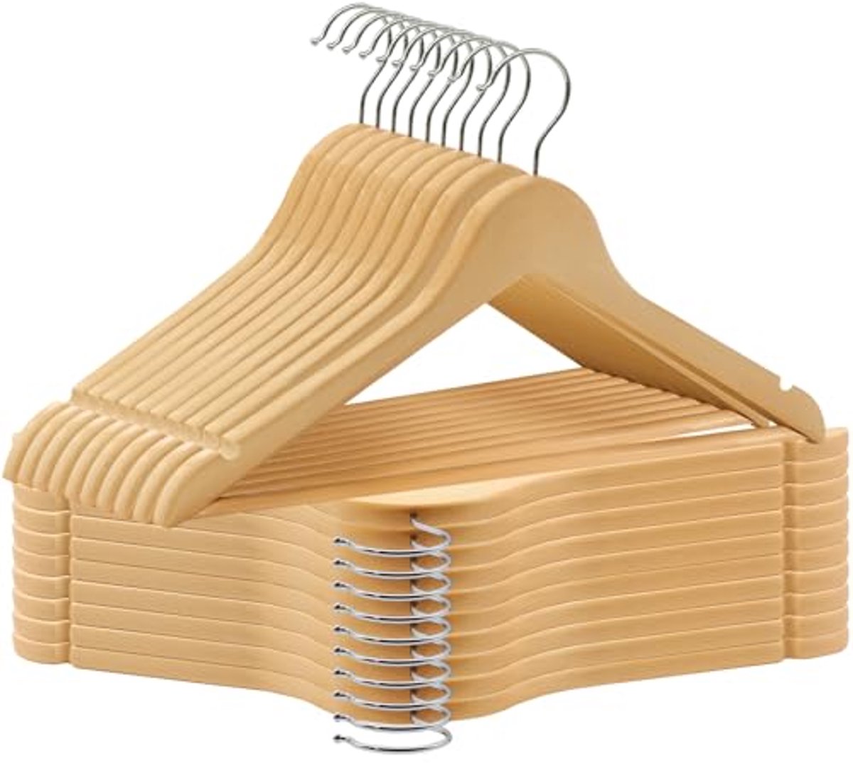 Houten Kleerhangers met 360° Draaibare Haak - Ruimtebesparend en Antislip - Set van 20