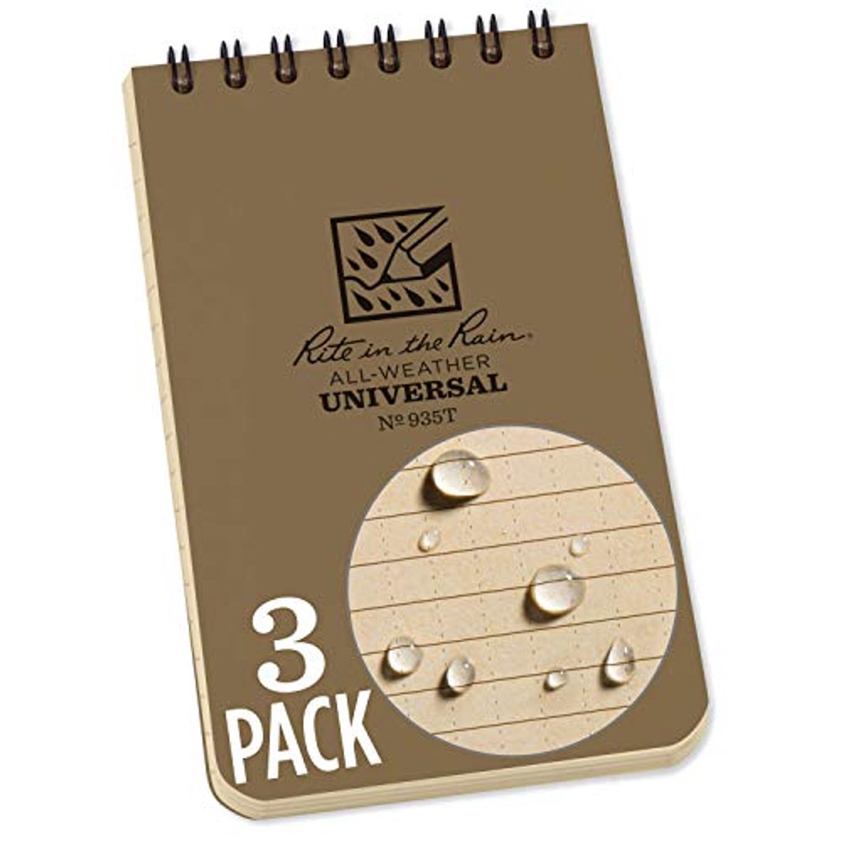 Weerbestendig Notitieboekje 3-Pack - Spiraal Notitieblok 7,5 x 12,5 cm, Bruin