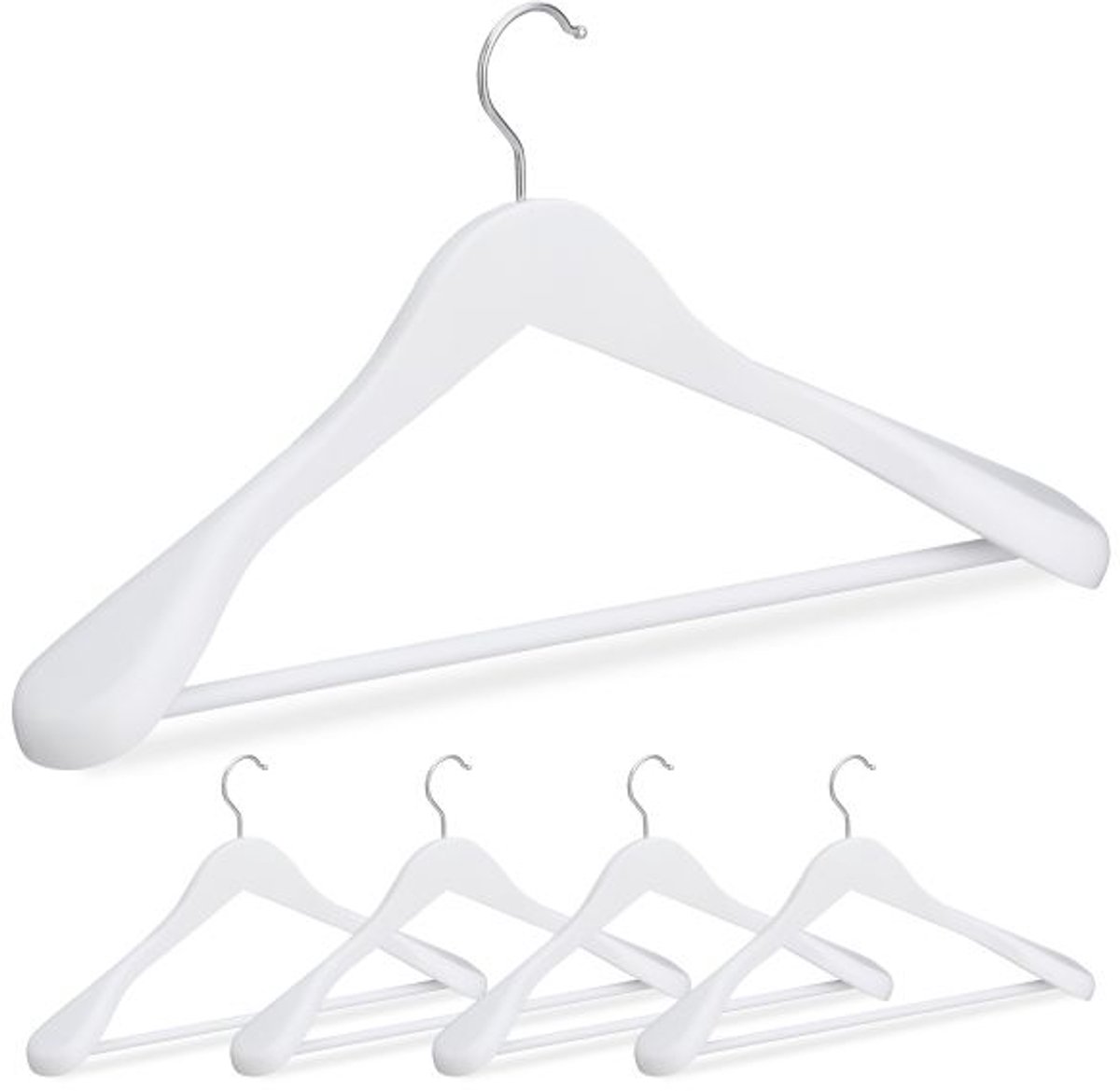 Doodadeals® Houten kledinghangers – Kleerhangers set van 5 – Brede schouders – Broeklat – Wit – Luxe afwerking