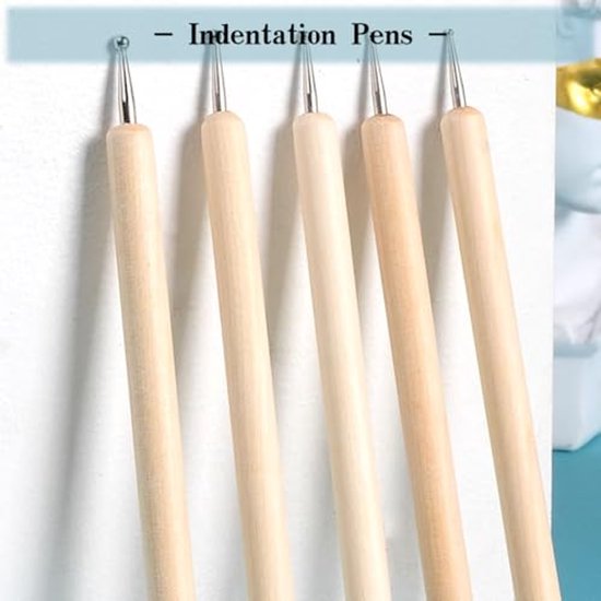 Embossing Stylus Set, 5-Piece Beech Wood Nick Pens + Stainless Steel Lightweight for Printing — afbeelding 3