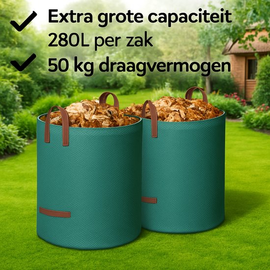 Tuinafvalzak - Set van 2 - 2x 280 liter - Tuinafvalzakken opvouwbaar - Tuinzak - Tuinafvalemmer - 77 x 67 cm - Groen van Merkloos	 — afbeelding 2