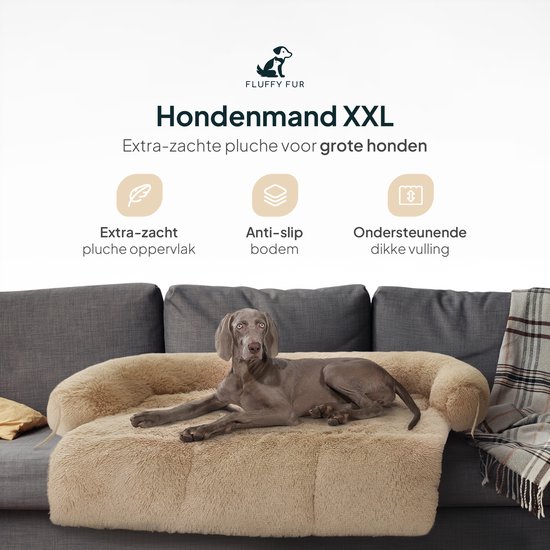 XXL hondenmand van Fluffy Fur met extra zachte pluche, hierin ligt een Weimaraner.