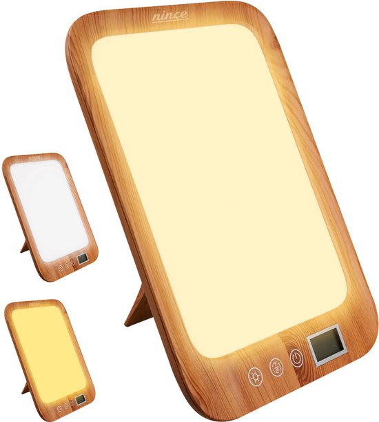 Nince Daglichtlamp - 10.000 Lux - Lichttherapie Lamp UV-vrij - 3 Lichtkleuren & Timer - Lichttherapielamp tegen Winterdip - Daglichtlamp Hobby & Kantoor