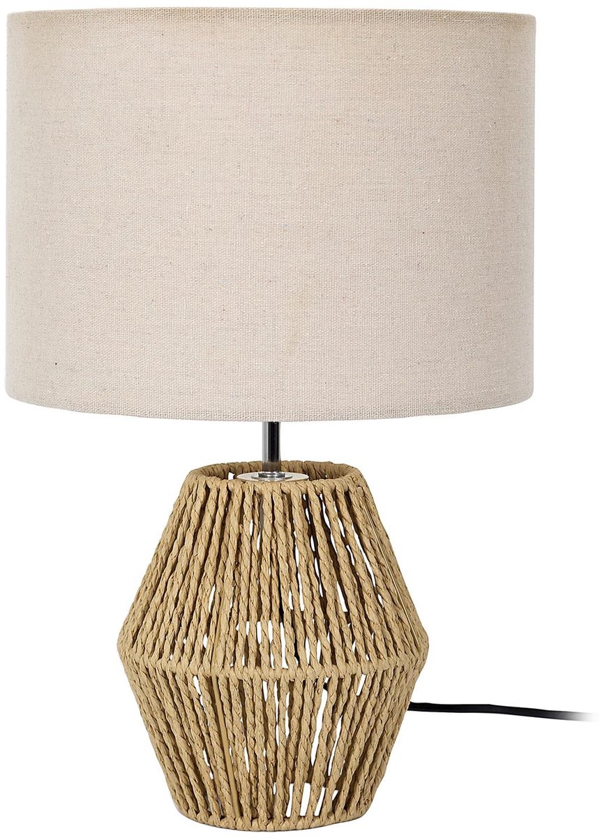 Home deco factory Tafellamp met linnen kap - rond - H30 cm - Boho/ibiza stijl - natuurlijk wonen