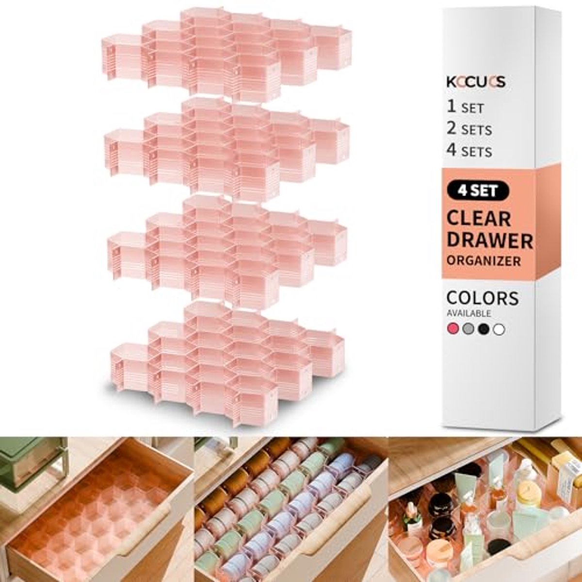 Verstelbare Lade Organizer voor Ondergoed, Sokken en Sjaals - Honingraat Scheider (4 Stuks)