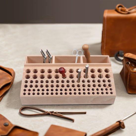 Porte-outils en Cuir 98 trous, Outils en bois, boîte de rangement en bois, organisateur