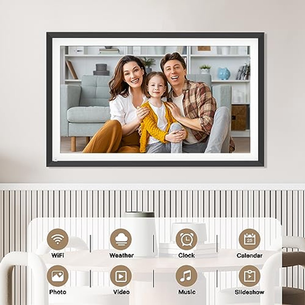 Slimme 15,6 inch digitale fotolijst met WiFi, afstandsbediening en 32 GB opslag