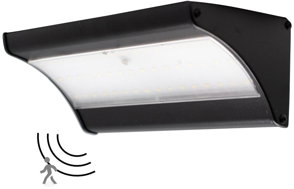 Iplux® Solar LED Wandlamp SafeSense Pro - 900 lumen - Hoge Kwaliteit - Bewegingssensor - IP65 - 4000K - Aluminium
