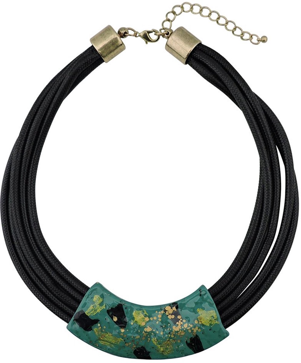 Black Chunky Alloy Multi Layer Statement 18" Choker Collar Necklace (NK-10398), No Gemstone