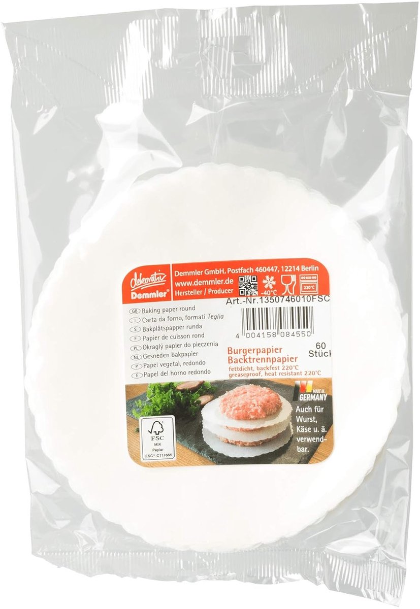 Burgerpapier - Bakpapier voor hamburgers - 60 stuks - Ø 13 cm