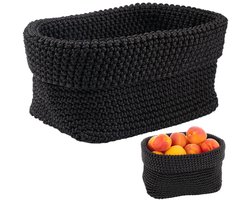 Gehaakte opbergmand - compact - zwart - kunstvezel - 21x13x15,5 cm