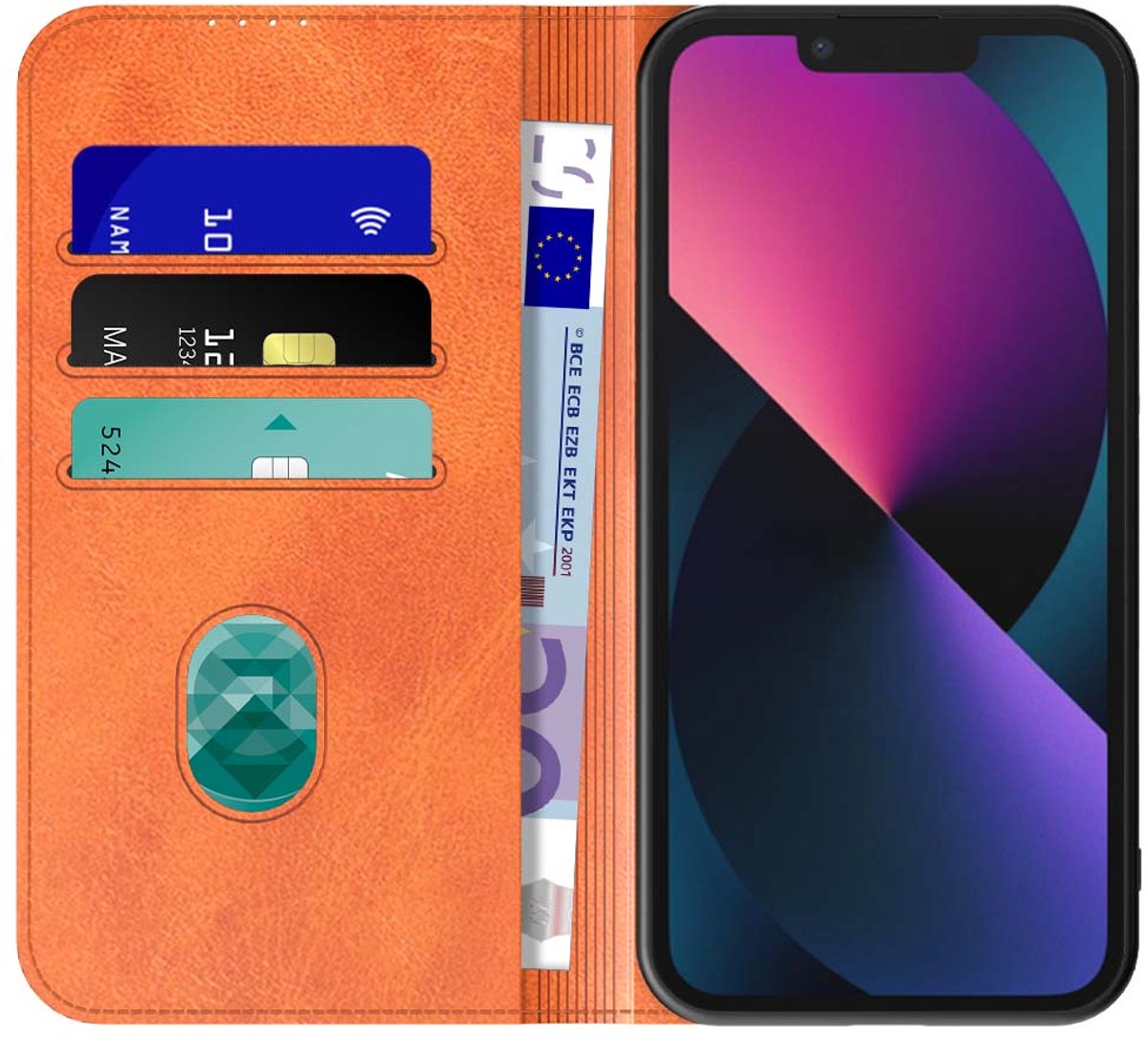 Geschikt voor iPhone 13 Telefoonhoesje Bruin Kunstleer Met Magnetische Sluiting - Portemonnee BookCase Met Pasjeshouder - ProtX