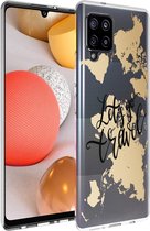 iMoshion Design voor de Samsung Galaxy A42 hoesje - Let's Go Travel - Zwart / Goud
