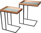 Bijzettafel - Sidetable - Dienbladtafel - Blauw/Wit - Set van 2 stuks