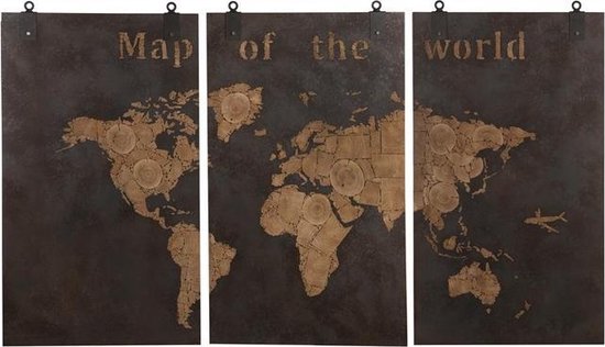 Rodeo Boven hoofd en schouder Monet Wanddecoratie Map of the World rusty naturel 3-Luik 210 cm | bol.com