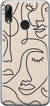 Huawei P Smart 2019 hoesje - Abstract gezicht lijnen - Soft Case Telefoonhoesje - Print / Illustratie - Beige