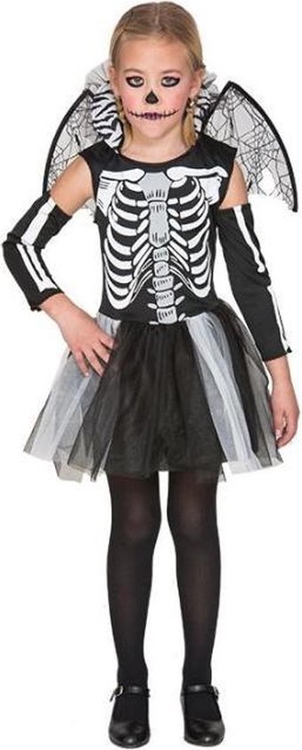 Witbaard Verkleedjurk Skelet Meisje Polyester Zwart/wit Mt 110-122