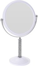 Witte make-up spiegel met strass steentjes rond dubbelzijdig 17,5 x 33 cm - Woondecoratie/accessoires - Opmaken - Make-up spiegeltjes - Cosmeticaspiegels - Vergootspiegels - Dubbelzijdige spiegels