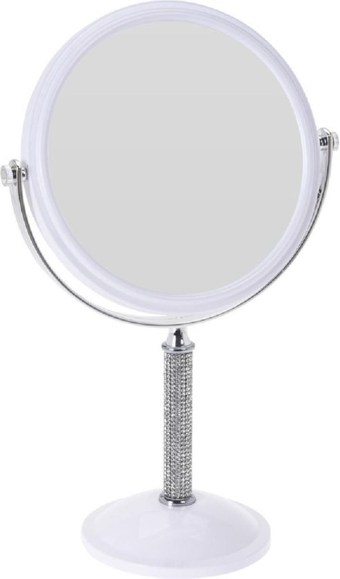 natuurpark navigatie hoofd Witte make-up spiegel met strass steentjes rond dubbelzijdig 17,5 x 33 cm  -... | bol.com