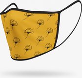 Duopack: Geel botanical mond masker wasbaar - L (Large, meest verkocht) / Stoffen mondkapjes met print / Wasbare Mondkapjes / Mondkapjes / Uitwasbaar / Herbruikbare Mondkapjes / Herbruikbaar 