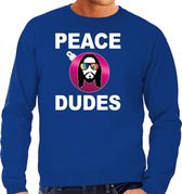 Hippie jezus Kerstbal sweater / Kersttrui peace dudes blauw voor heren - Kerstkleding / Christmas outfit 2XL