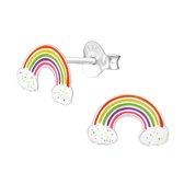 Oorbellen kinderen | Zilveren oorstekers, regenboog met wolkjes | WeLoveSilver
