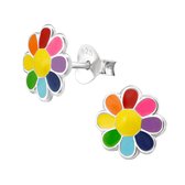 Oorbellen kinderen | Zilveren oorstekers, bloem met verschillende kleuren blaadjes | WeLoveSilver